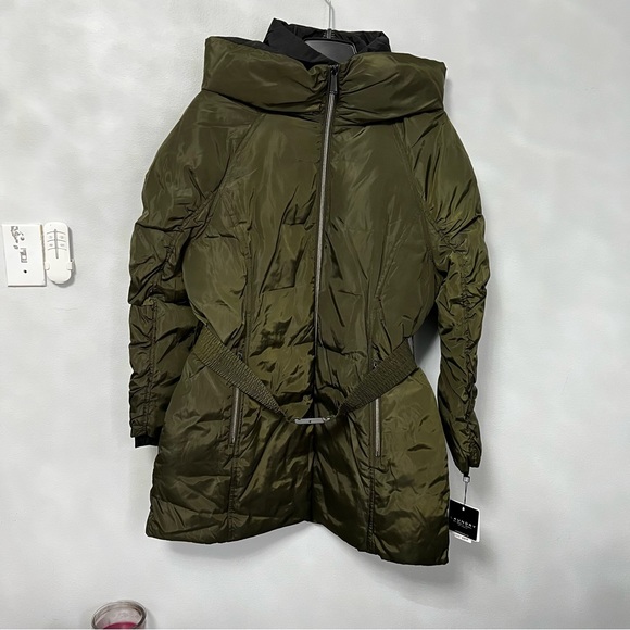 Laundry by Shelli Segal Hooded Belted Parka Jacket In MilitGry -Military Color - Picture 8 of 16